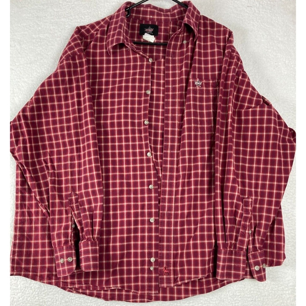 PBR Western Shirt Mens XXL Red Plaid Button Up Professional Bull Riders Rodeo